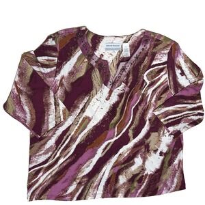 Alfred Dunner Blouse Top Shirt Women's Petite XL Beaded Purple 3/4 Sleeve